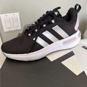 adidas Black Sneakers with Pink Accents and Silver Stripes